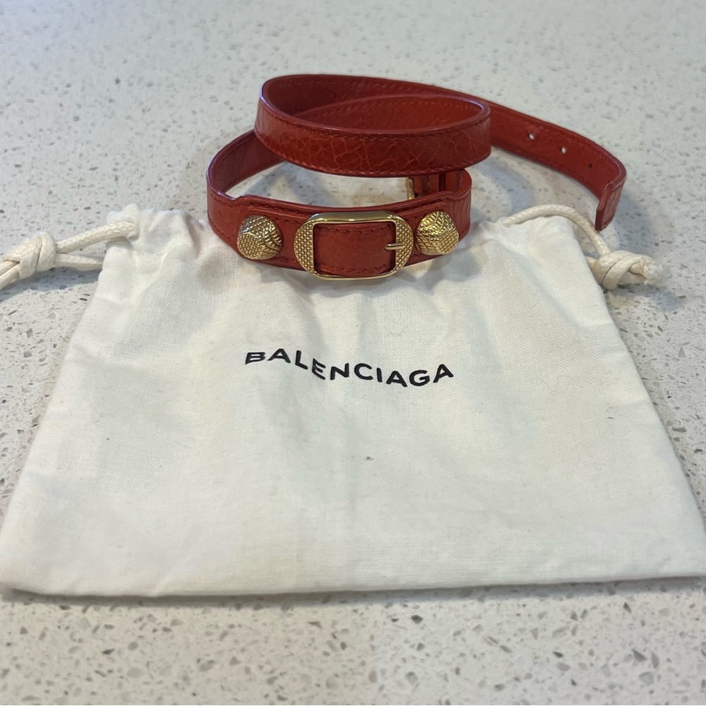 Balenciaga Red Wrap Bracelet with Gold-Tone Hardware